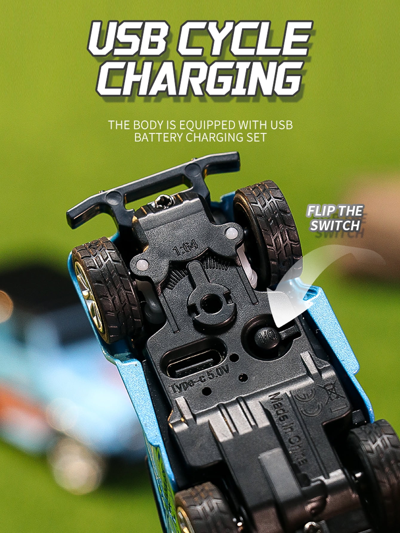 1: 64 mini alloy remote control car, 2.4GHz remote control, three speed adjustable steering (blue orange)