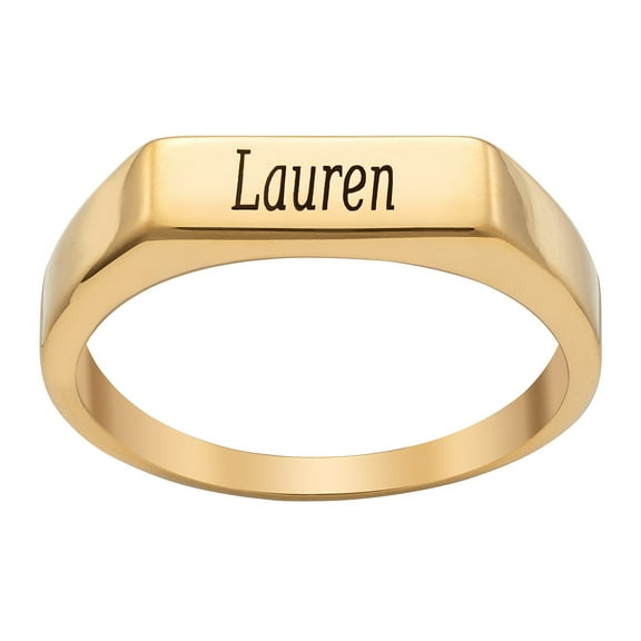 Personalized Planet Sterling Silver or Gold over Sterling Engraved Name Rectangle Ring ,Women's