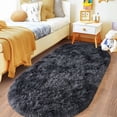 thumbnail image 6 of SARAG Washable, Non-Slip Area Rug,Oval Fluffy Ultra Soft Area Rugs for Bedroom Plush Shaggy Carpet for Kids Room Bedside Nursery Mats, 2.6 x 5.3ft,Tie-dye black and gray, 6 of 9