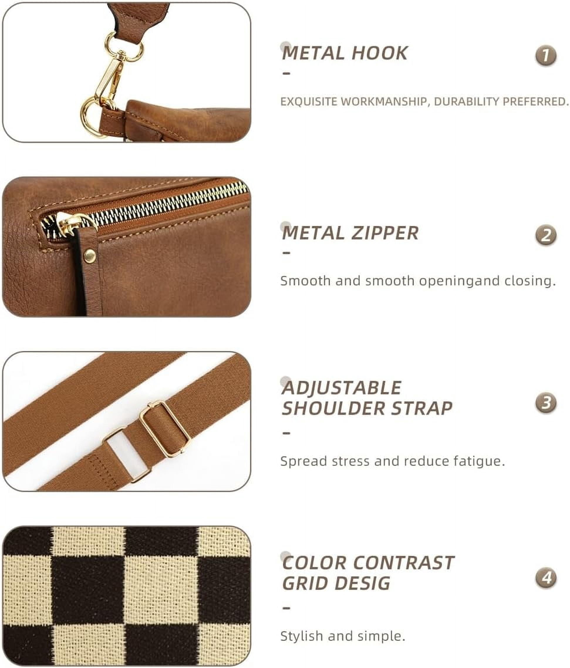 JUYGO 2 Pcs Checkered Crossbody Bags for Women Bum Bag Checkered Cross Body Sling Backpack Satchels Shoulder Wallet Purses