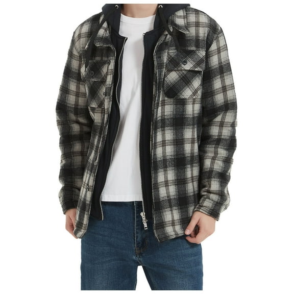 Winter Heavy Warm Lined Plaid Flannel Jacket Men Plus Big&Tall Mens Coat