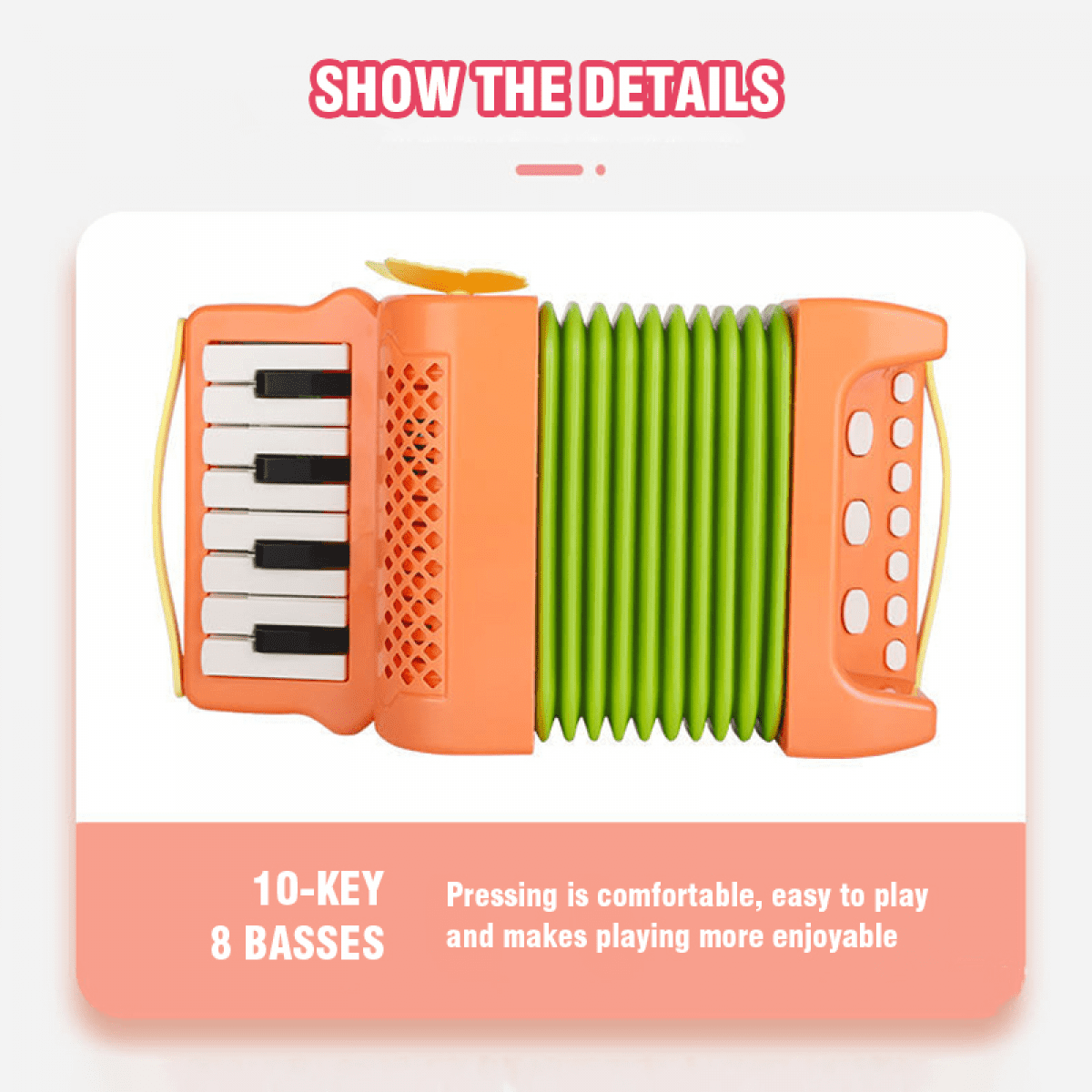 Kids Accordion Toy with 10 Keys Buttons, Mini Accordion & Piano Toys Musical Instruments for Boys Girls Beginners Early Education(Orange)