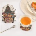 thumbnail image 3 of Yayeee 6 PCS Drink Coasters with Holder Set Woven Absorbent Round Tabletop Hot Pad, Orange Halloween Trees, 3 of 7
