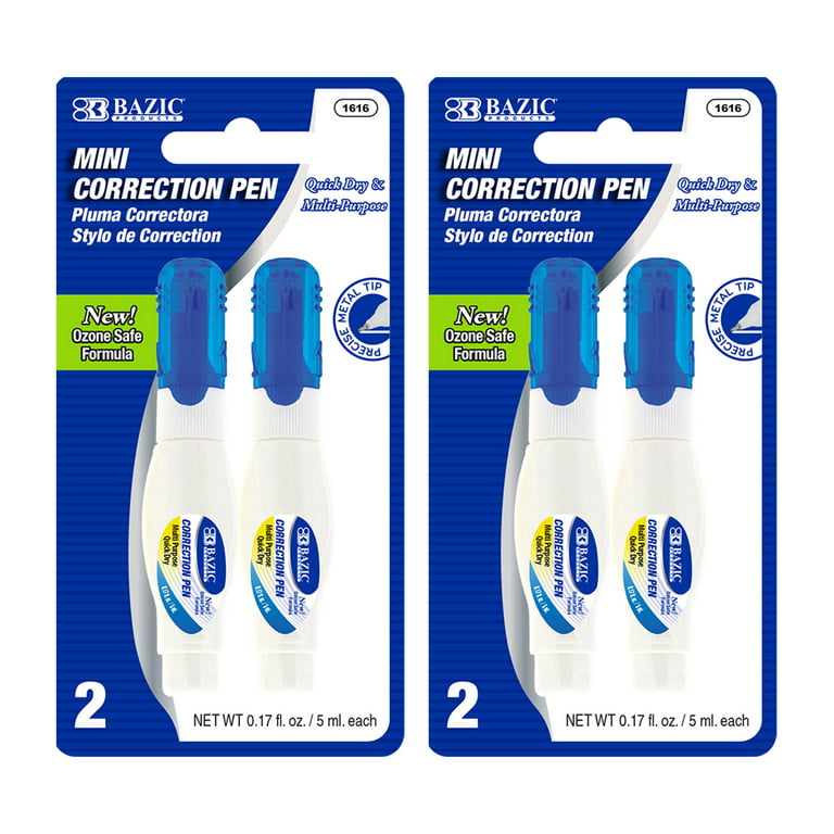 BAZIC Correction Pen White Out 3 ml, Precise Metal Tip (3/Pack), 1-Pack 
