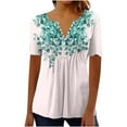 thumbnail image 3 of Feancey Womens Summer Boho Tops Button V Neck Short Sleeve Floral T Shirts Pleated Casual Loose Tunic Blouse Spring Trendy Clothes Multicolor XXXL, 3 of 5