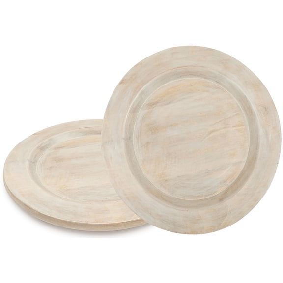 Pack of 2 - 13-in Wooden Buffet Charger Plates - Aesthetic Service Plates (Round) (Distressed White)