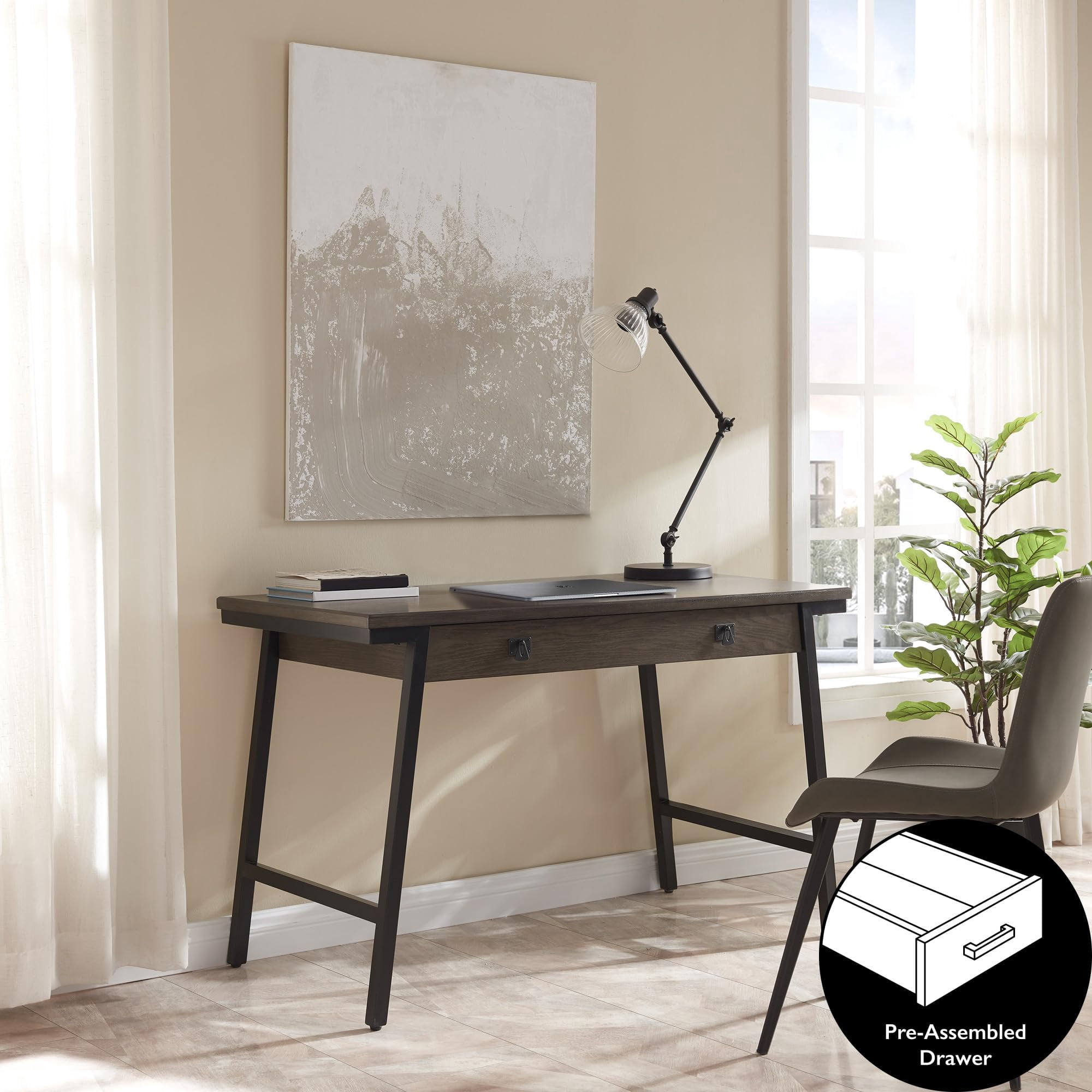 Pemberly Row Metal and Wood Computer Desk in Gray/Matte Black