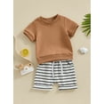 thumbnail image 4 of Musuos Toddler Boys Shorts Set, 6M 12M 18M 24M 3Y Short Sleeve Crew Neck T-shirt with Striped Shorts Summer Outfit for Infant, 4 of 10
