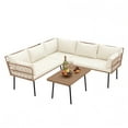 thumbnail image 3 of Uforic 4 Pieces Patio Conversation Set,Wicker Outdoor Furniture Set, All-Weather PE Rattan Sectional L-Shaped Sofa with Coffee Table - Beige, 3 of 10