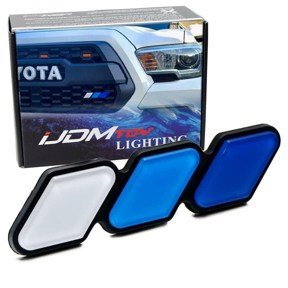 Retro 3-Color Stripe Grille Badge Emblem w/No Removal Required Toggle Anchor Bolts, For Toyota Tacoma Tundra 4Runner FJ Cruiser RAV4 Hilux, etc (White/Blue/Navy)
