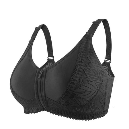 Lufly Bras for Women Plus Size Bra Casual Sexy Lace Front Zipper Shaping Cup Shoulder Strap Underwire Bra Plus Size Extra-Elastic Wirefree Lingerie for Women Clearance Black 40