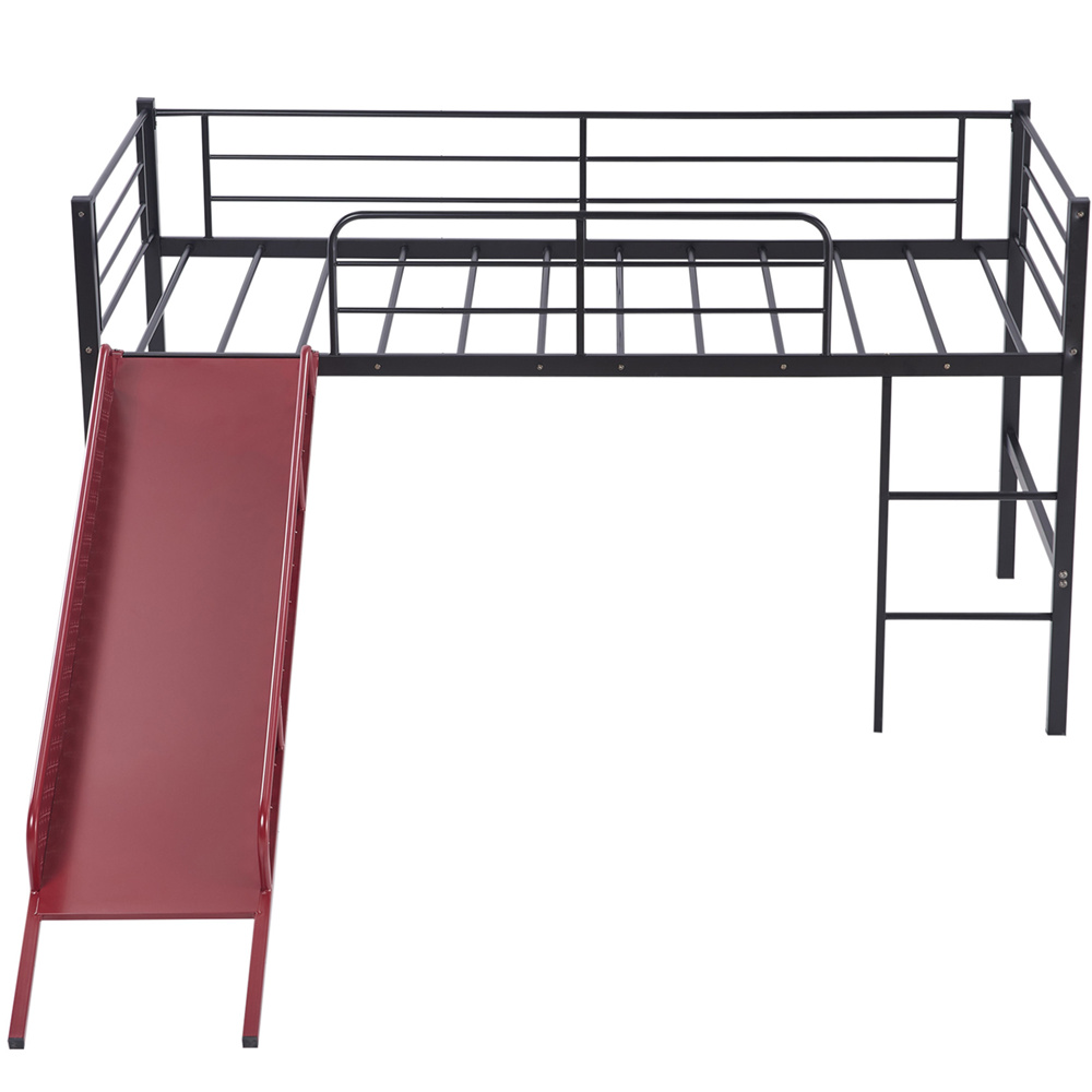 Junior Metal Loft Bed, UHOMEPRO Twin Loft Bed with Red Slide