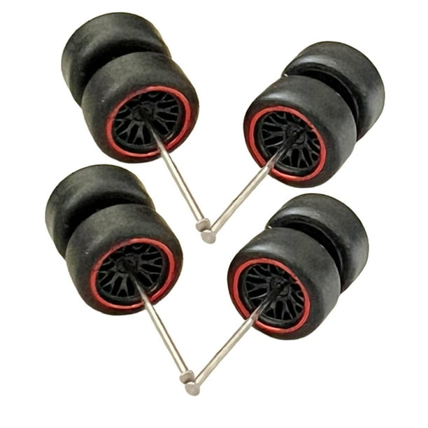 8 neumáticos modificados a escala 1/64 con eje de rodillo en miniatura, modelo de simulación de juguete. Rojo