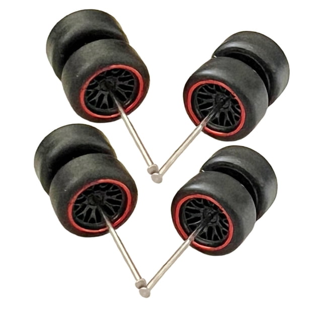 HILABEE 8 Pieces 1/64 Scale Wheels Replacement Parts with Car Wheels Axles for RC Truck, Red