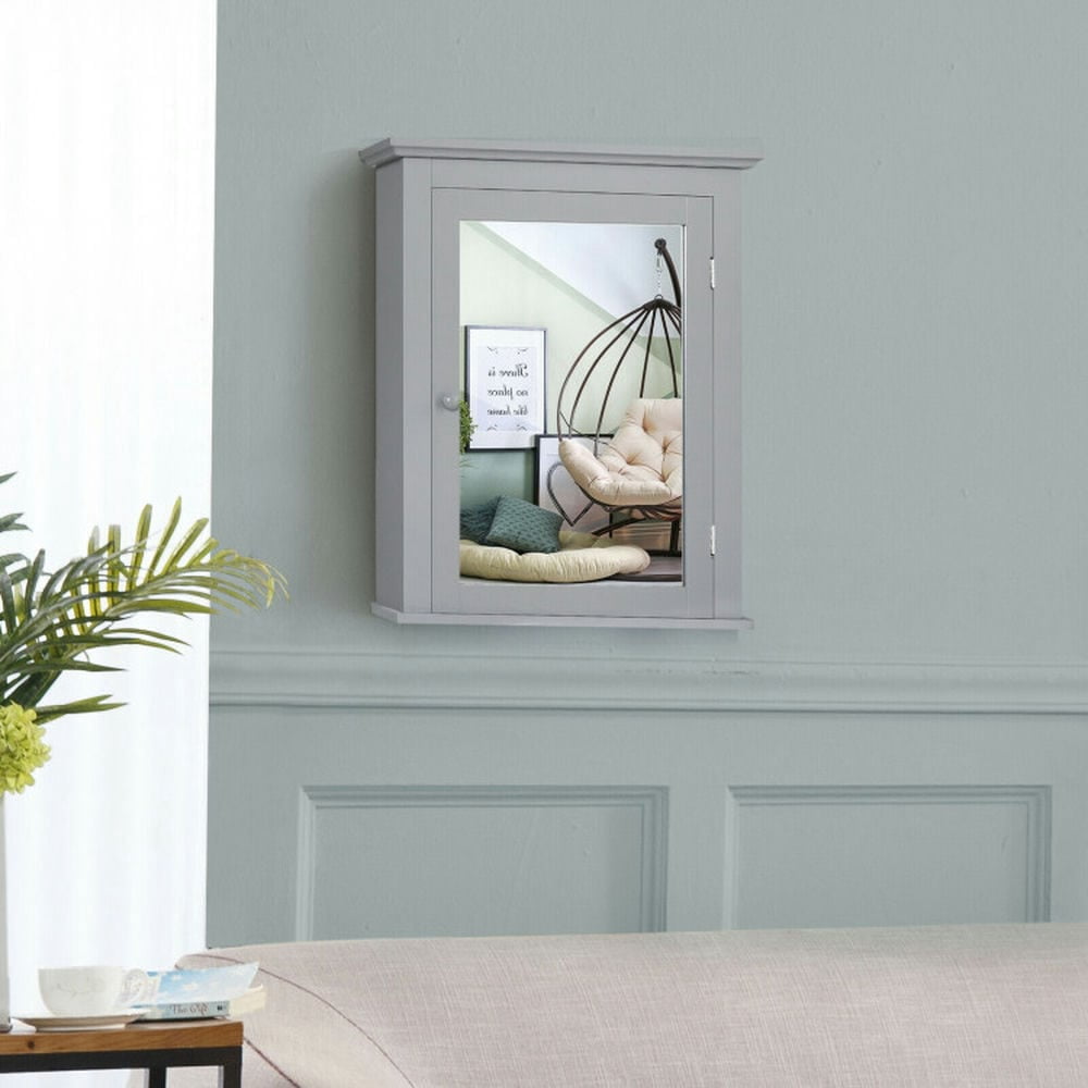 Kadyn Bathroom Wall Cabinet, Wall Storage Cabinet, Bathroom Mirror Cabinet Wall Mounted Adjustable Shelf Medicine Storage-Gray