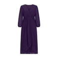 thumbnail image 3 of Mrat Women's Chiffon Midi Dress V Neck 3/4 Sleeve Pleated Dress Irregular Hem Flowy Midi Length Wedding Guest Dress S-177 Purple L, 3 of 5