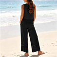 thumbnail image 5 of Women's Casual Loungewear Set, Cotton Linen Lace Trim Top & Wide Leg Pants Matching Outfit for Everyday Wear, Black S, 5 of 9