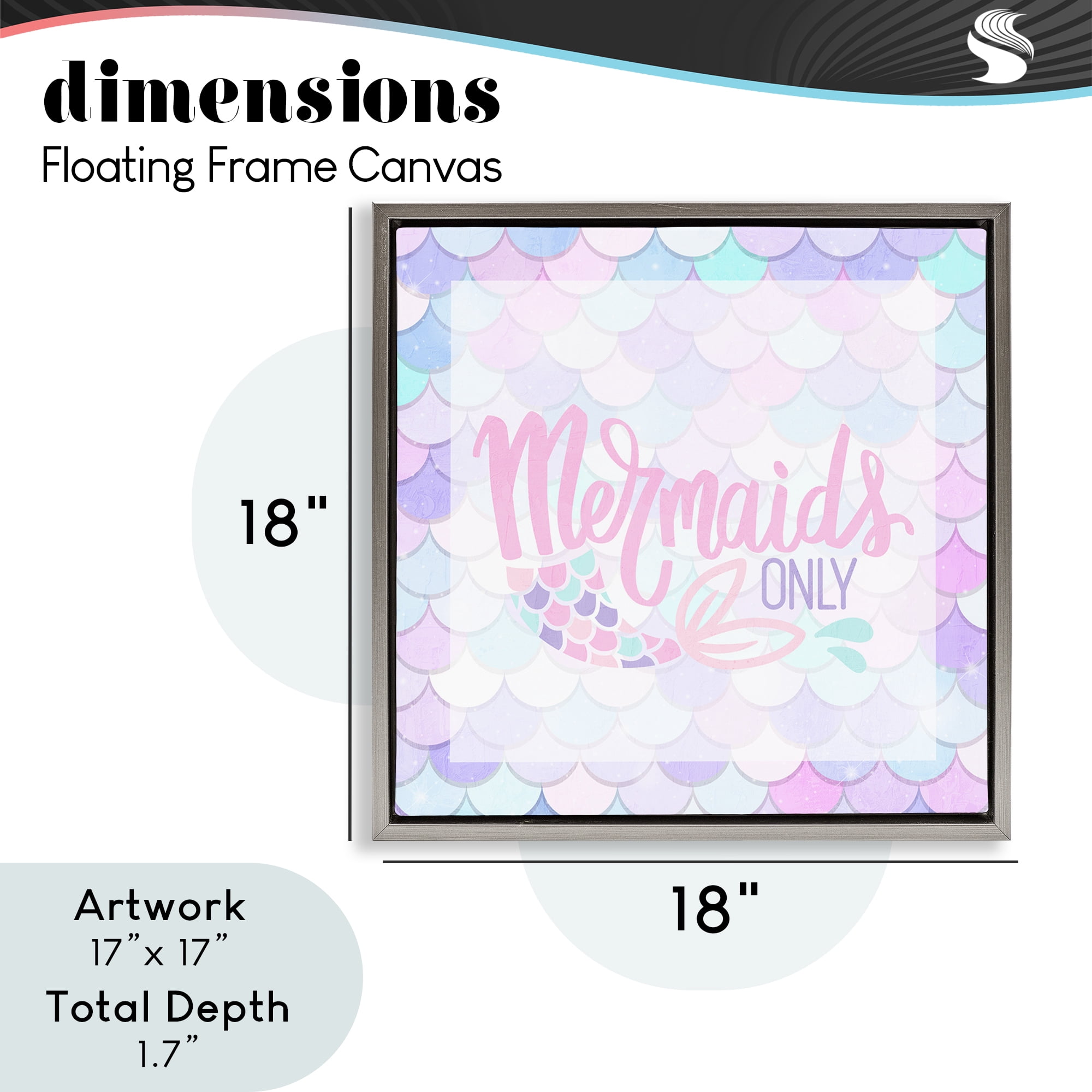 Pastel Mermaids Only Gray Framed Floater Canvas Wall Art, design by Kim Allen