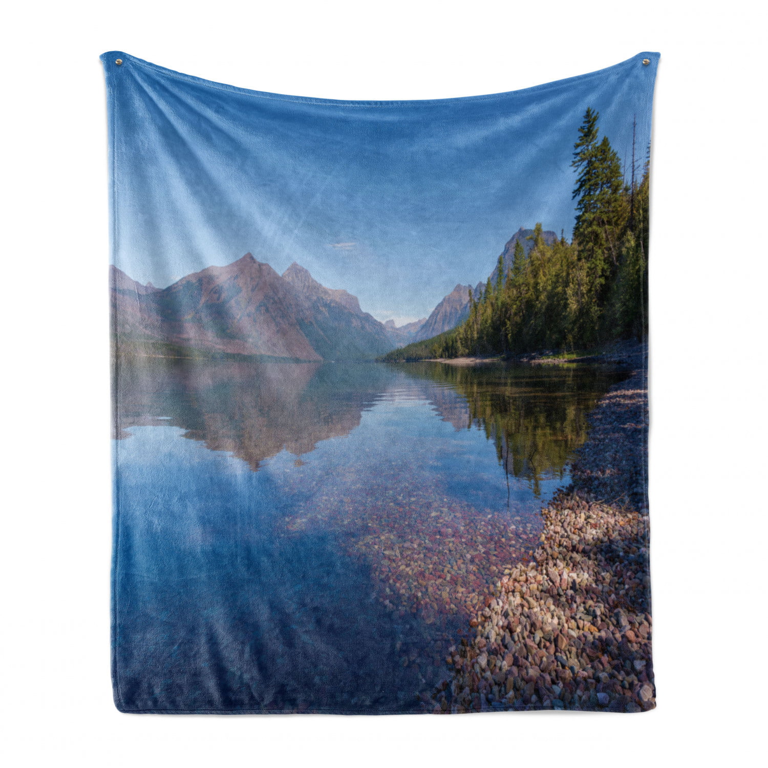 Cozy Plush for Indoor and Outdoor Use Ambesonne Glacier National Park Soft Flannel Fleece Throw Blanket Multicolor Outdoor Scene of a Forest Colorful Stones Near The Lake in Montana 50 x 70