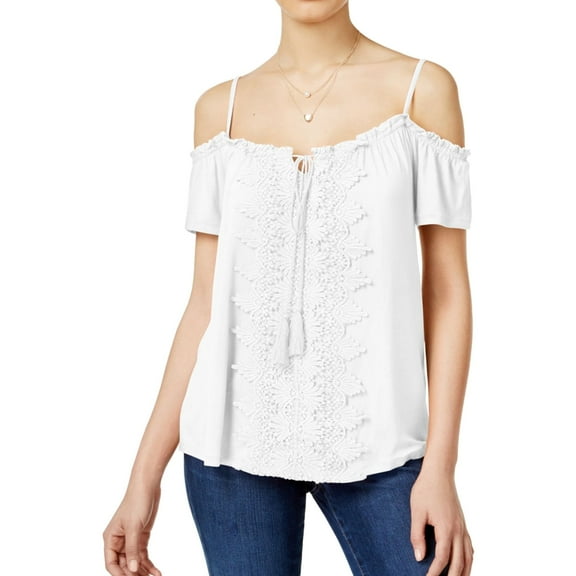 Ultra Flirt Womens Crotchet Knit Blouse, White, Juniors, X-Small