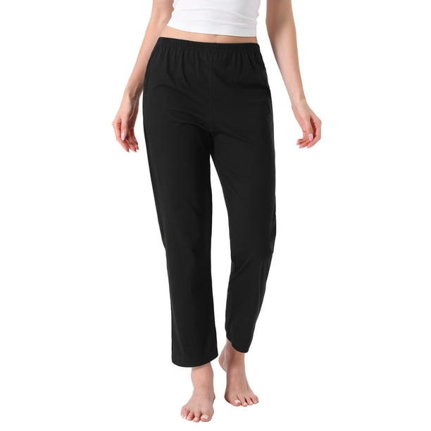 Pantalones de pijama de algodón a cuadros para mujer, con cintura elástica y bolsillo, pantalones de lounge largos M negro
