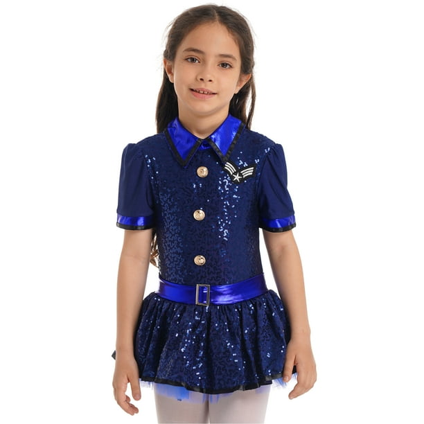 iEFiEL Kids Girls Halloween Police Officer Cosplay Costume Sequins