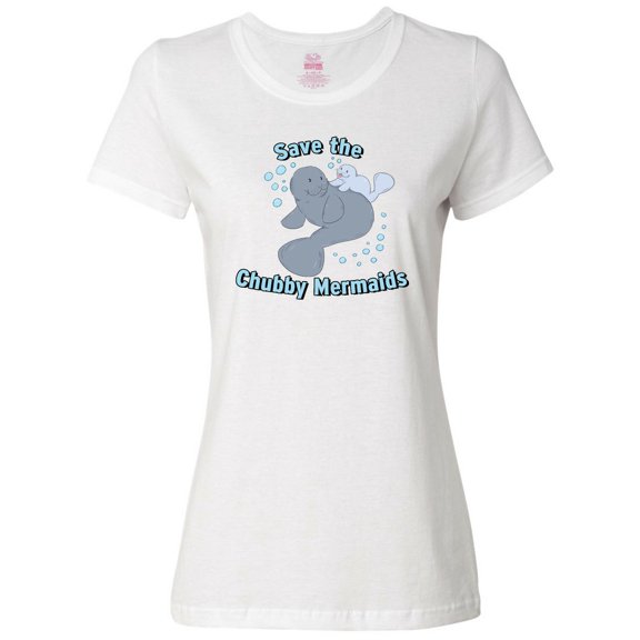 Inktastic Save the Chubby Mermaids with Cute Manatees Women's T-Shirt