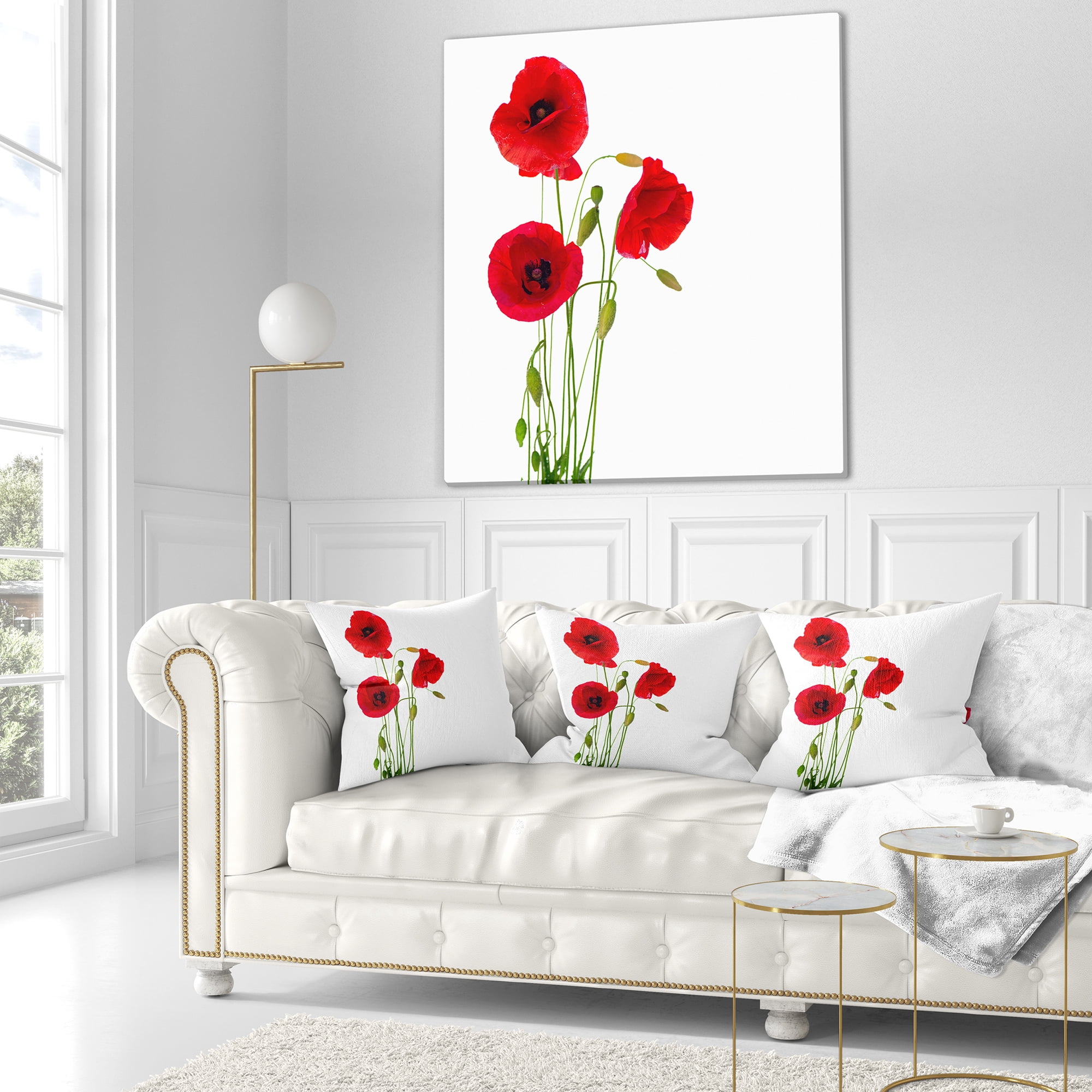 Designart Isolated Red Poppy Flowers - Floral Throw Pillow - 16x16