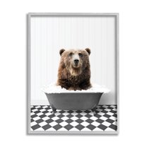 Stupell Industries Bear in Bathroom Tub Animals & Insects Painting Gray Framed Art Print Wall Art, 16 x 20