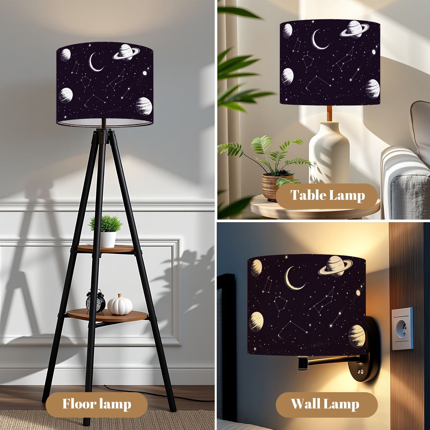 Linen Drum Lamp Shades Space seamless beautiful galaxy stars planets constellations 13" x 13" x 10" Lampshade for Table Lamps Floor Lamps Lamp Shade Replacement Easy Assembly Required