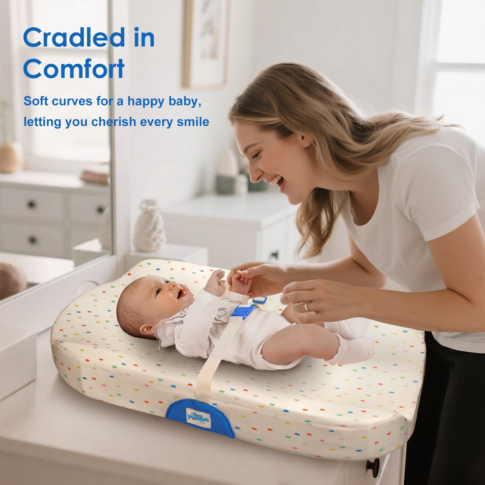 Tiny Marvels Non-Slip Changing Pad, Upgrade Size (18" x 31.50"), Soft Washable Cover, Safe Contoured Baby Changing Pad Fits Standard Changing Tables & Dressers