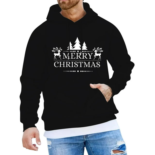 Chandail à Capuche à Manches Longues Imprimé Lettre Mode Décontractée de Noël pour Hommes