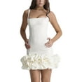 thumbnail image 2 of Yunliwuli Women Spaghetti Strap Bodycon Dress Solid Color Pleated Ruffle Hem Sleeveless Party Dress for Cocktail Nightclub Beach, 2 of 10