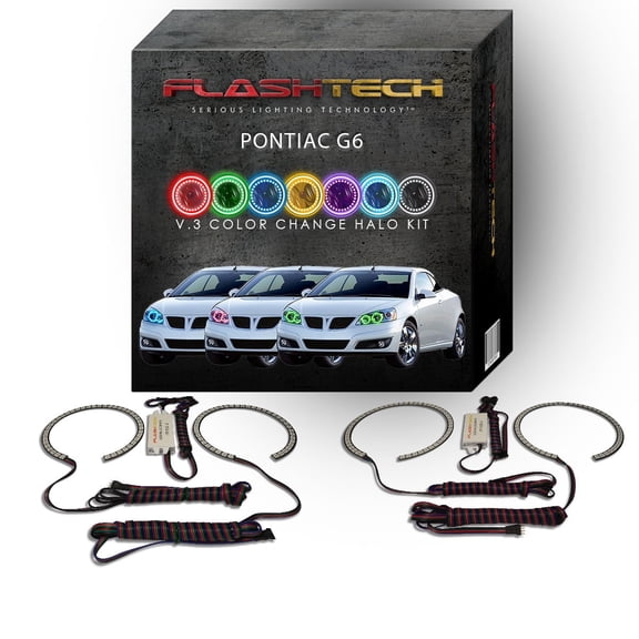 Flashtech RGB Multi Color Changing LED Halo Ring kit for 2005-2010 Pontiac G6 Headlights