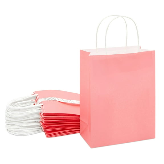 Sparkle and Bash Pink Kraft Paper Party Goodie Bags with Handles 25 Pack 8x4x10 Inches