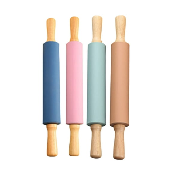 Hearth & Gear 1pc Random Color 17inch Rolling Pin With Wooden Handles Silicone Rolling Pin Non Stick Baking Accessories Baking Roll Stable & Durable For Baking Pie Crust Pizza Pasta (43cm) Roller with