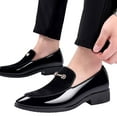thumbnail image 2 of Xfvqtps Mens Loafers Simplicity Velvet Metal Decoration Slip on Breathable Comfortable Soft Sole Comfy Fashion Casual Patent Leather Shoes Black, 2 of 9