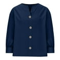 thumbnail image 4 of Guieoi Womens Shirts under $5 Women's Solid Color V-Neck Long Sleeve Loose and Linen with Decorative Buttons Top Blouse Blue Black*Friday/Cyber*Monday, 4 of 6