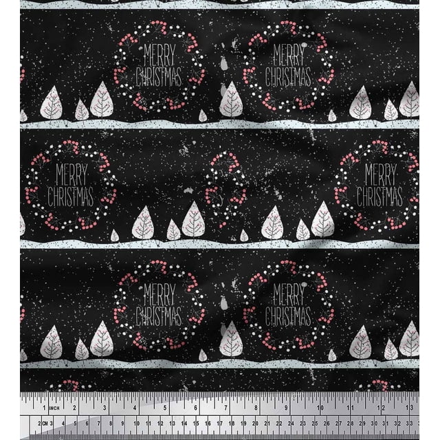Soimoi Tissu en Velours Noir Baies Rouges & Joyeux Noël Tissu Imprimé 1 Yard 58 Pouces de Large