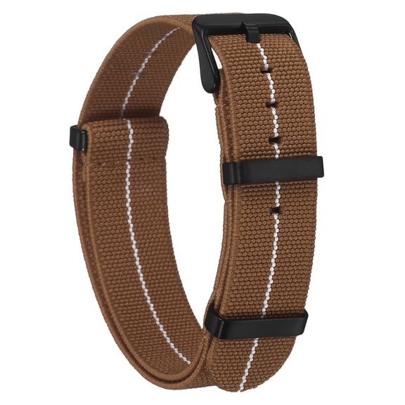 Uxcell Elastic Nylon Watch Band 18mm One-Piece French Watch Strap Waterproof Replacement Wristwatch Strap with Black Buckle for Men Women, Brown/White