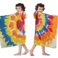 thumbnail image 4 of Vibrant Tie Dye Spiral Hooded Bath Towel，60"x35" for Ages 3 To 12 Kids, Quick Dry Lightweight Soft Microfiber Hood Beach Towel Cover Up for Kids, 4 of 7