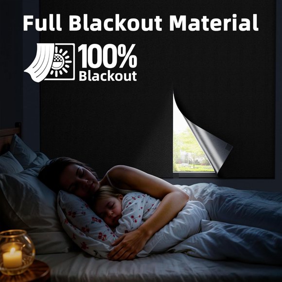 Magnetic Blackout Window Cover, 45" x 58" Portable Blackout Curtains for Bedroom, No Drill Window Shades & Blackout Blinds, Temporary Black Out Shades for Window Film Nursery Travel RV - Black