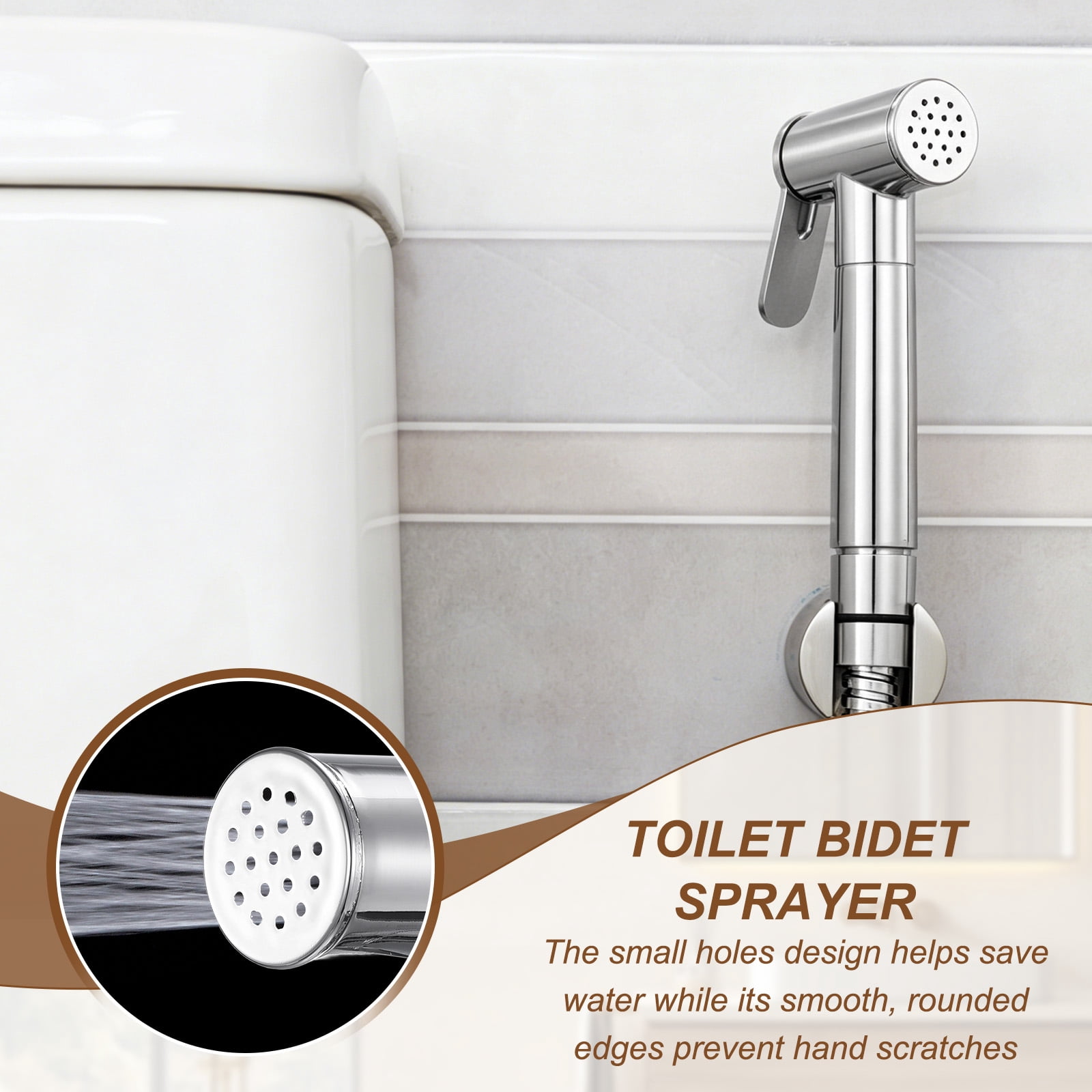 Uxcell Handheld Bidet Sprayer, Water Pressure Control Adjustment Bathroom Sprayer with Bidet Holder and Screw for Toilet Bathroom Kitchen Flushing Washing Cleaning, (Round, Black)