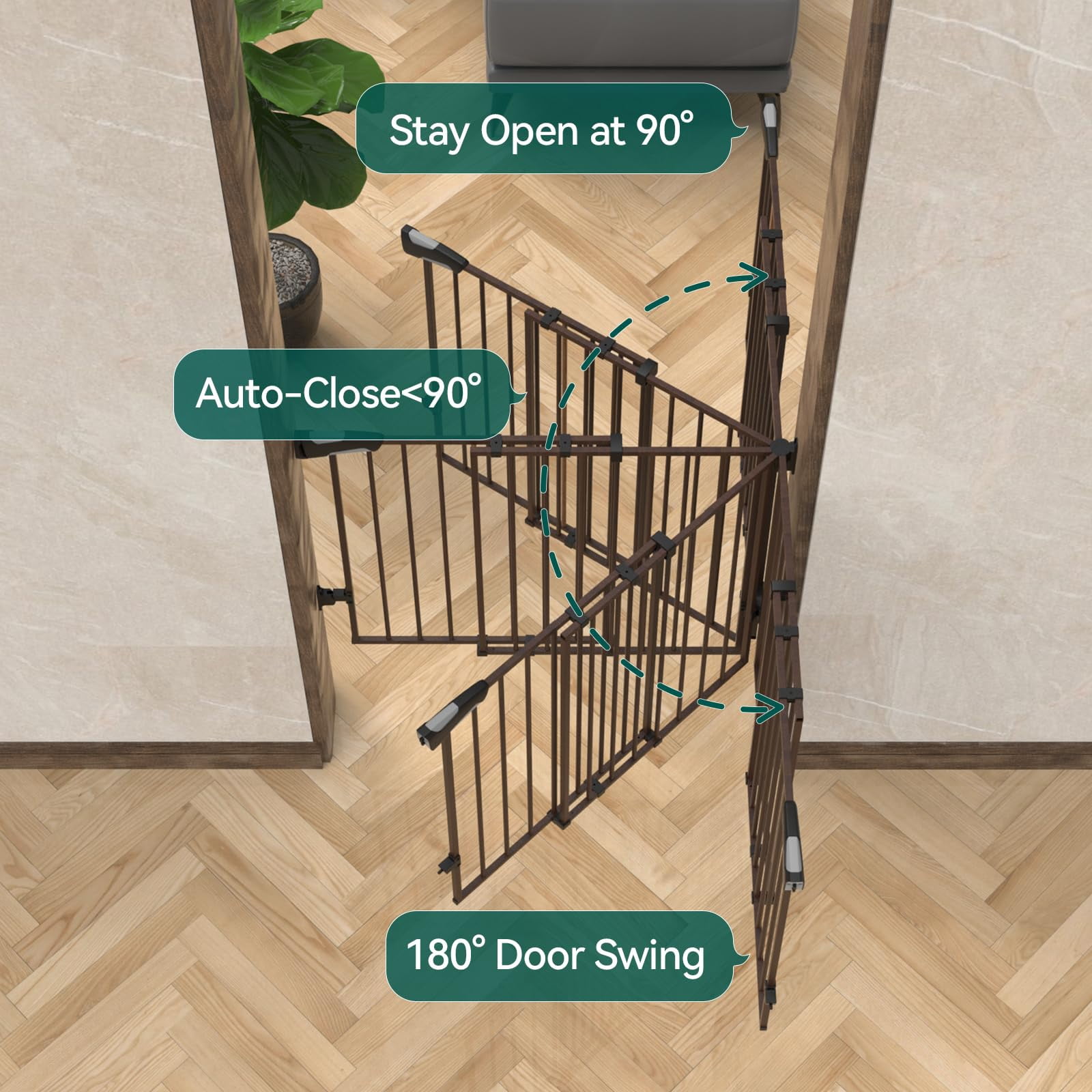 Gate for Stairs & Doorways, 26-43" W 34" H Extra Tall| No Bottom Bar| Easy Installation| One-handed Operation| Auto-close| Hardware Mount (Drill Needed) Safety Dog/Pet Gate Indoor (White)