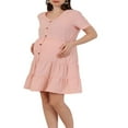 thumbnail image 3 of Robe de Maternité à Manches Courtes pour Femmes, Col en V, Fermeture à Boutons, Robe Midi Plissée, 3 of 7