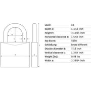 Padlock, Keyed Different, Standard Shackle, Square Hardened Steel Body, Hardened Steel Shackle