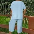 thumbnail image 4 of Women's Plus Size Lounge Set - V Neck Tunic & Capri Pants | Summer Comfy Casual Matching Pajama Two Piece Outfit Solid Color, 4 of 7