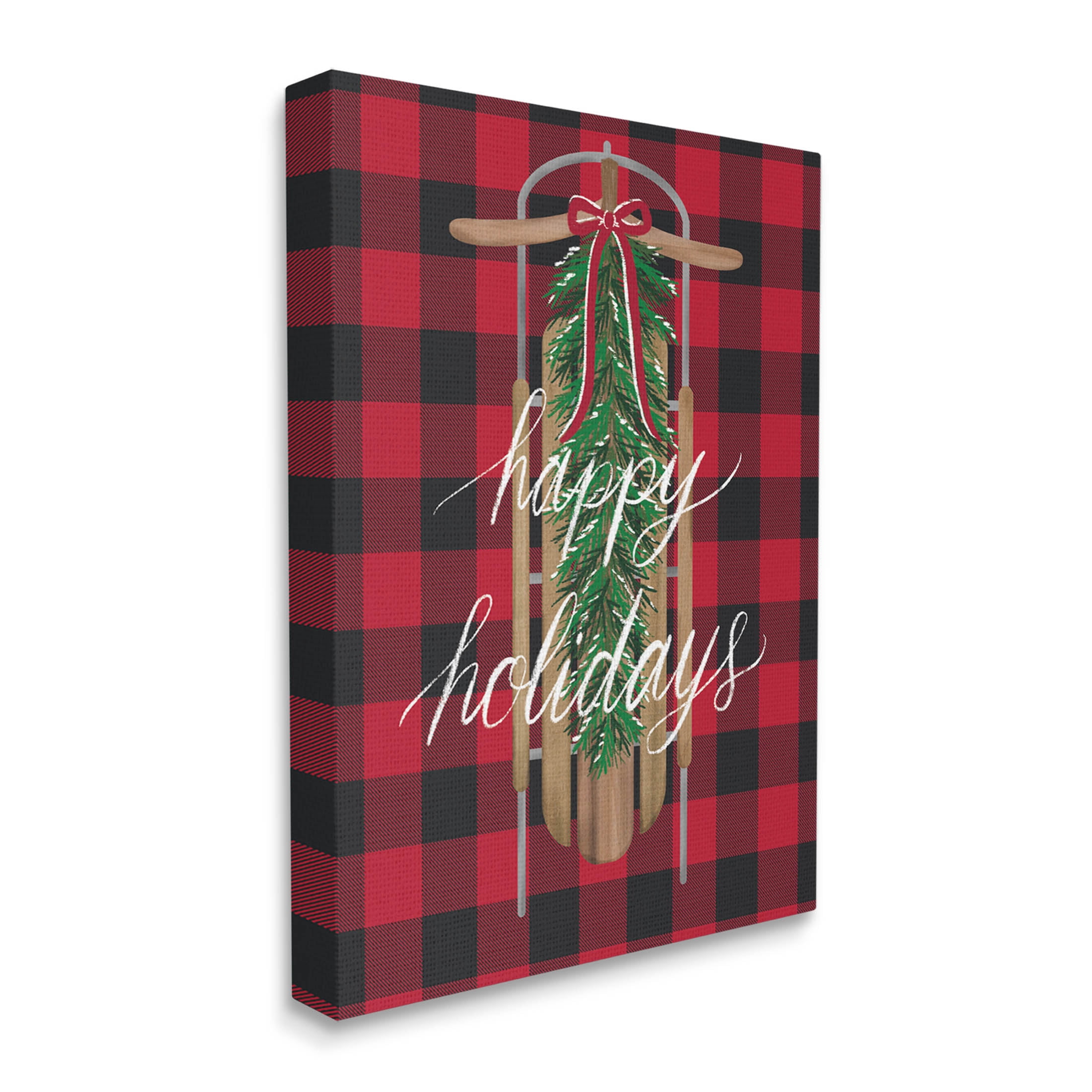 Stupell Industries Happy Holidays Tartan Sled Graphic Art Gallery Wrapped Canvas Print Wall Art, Design by Amanda McGee