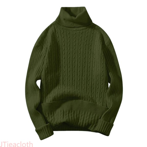 JTieacloth Mens Turtleneck Sweaters Casual Cable Knit Pullover Stretchy Sweaters Knitwear Fall Winter Layering,Army Green