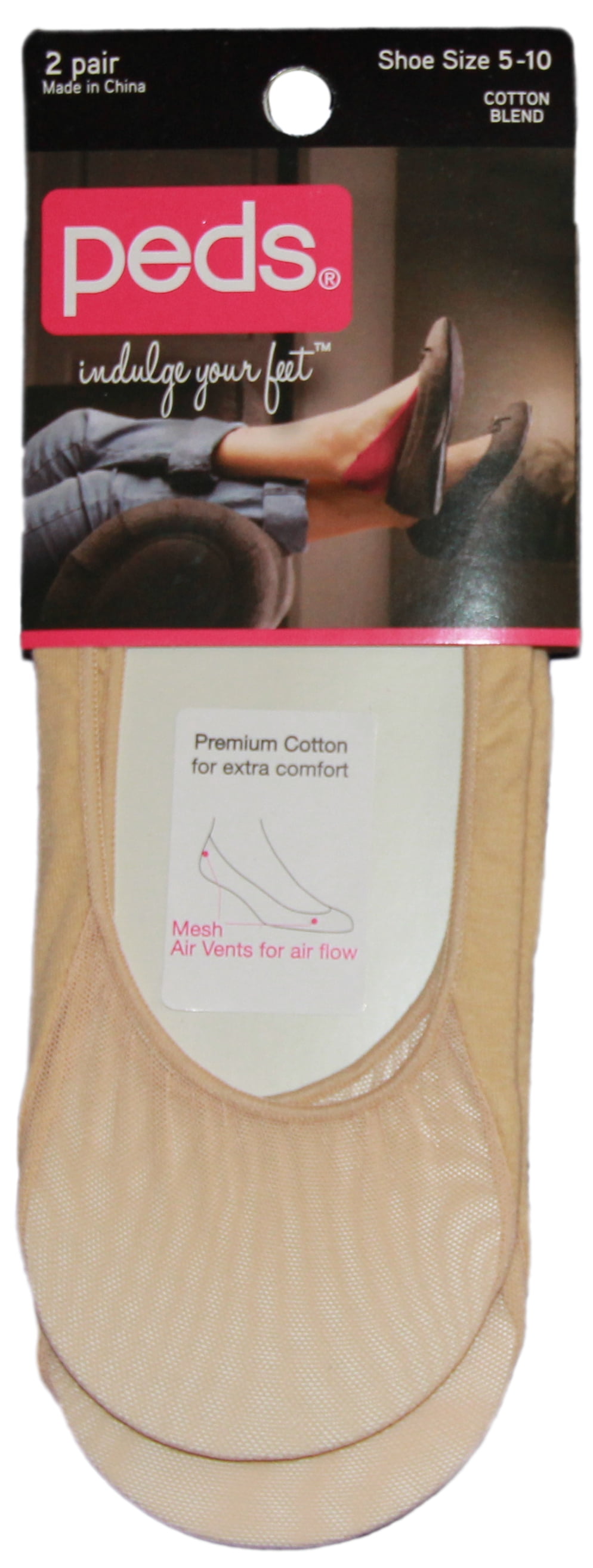 Peds Cotton Mesh Liner 2 Pair Pack Nude, Women Shoe Size 510